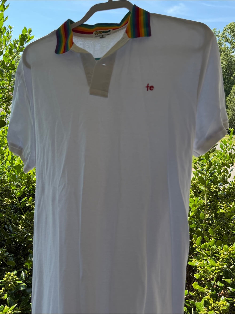 Tipsy Elves Rainbow Pride Polo Shirt White Cotton Short Sleeve Medium